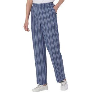 Appleseed's Petites Women's Stripe Elastic-Waist Pants in Blue White - Size 12P